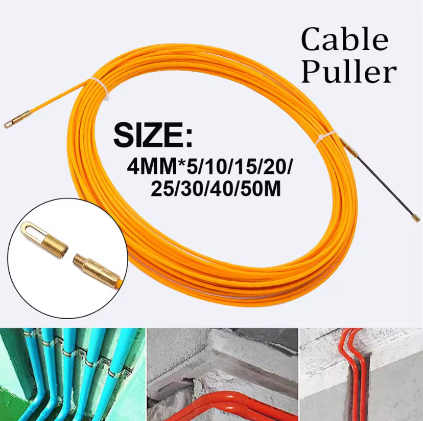 4mm 5M/15M/20M/25M/30M Fiberglass Cable Push Puller Cable Reel Duct Snake Rodder Fish Tape Electrician Threading Device Aid Tool