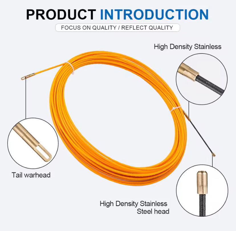 4mm 5M/15M/20M/25M/30M Fiberglass Cable Push Puller Cable Reel Duct Snake Rodder Fish Tape Electrician Threading Device Aid Tool