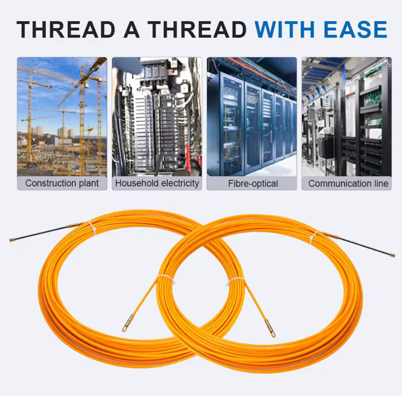 4mm 5M/15M/20M/25M/30M Fiberglass Cable Push Puller Cable Reel Duct Snake Rodder Fish Tape Electrician Threading Device Aid Tool
