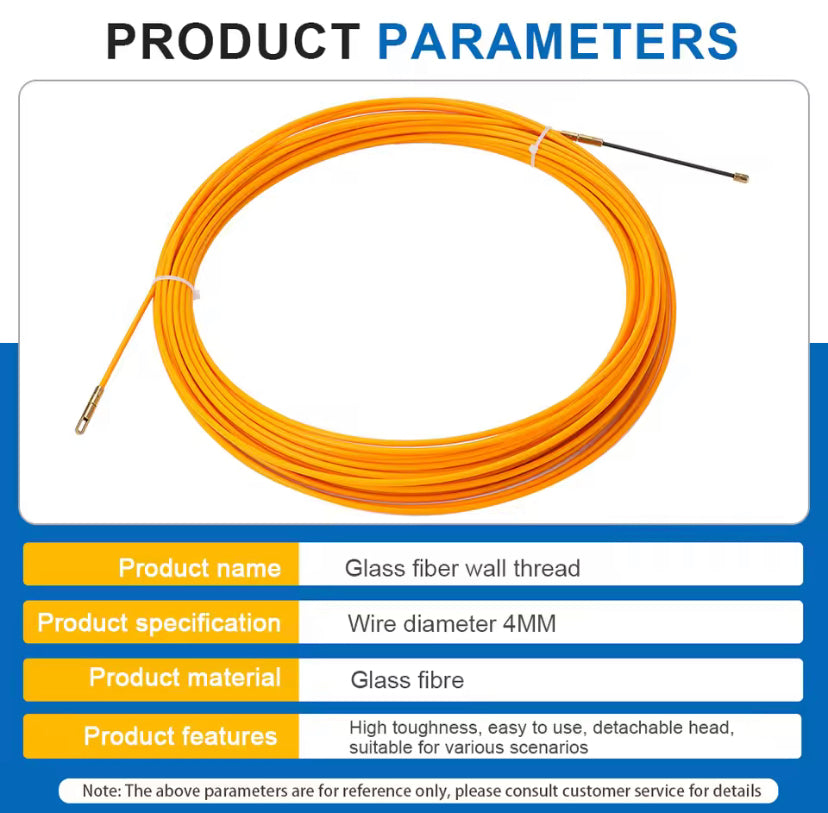 4mm 5M/15M/20M/25M/30M Fiberglass Cable Push Puller Cable Reel Duct Snake Rodder Fish Tape Electrician Threading Device Aid Tool