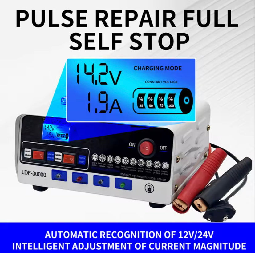 12V/24V  30A LCD Display Battery Charger - Pulse Repair -220V Universal - Suitable for Automobiles Car, SUV, Trucks, Motorcycles