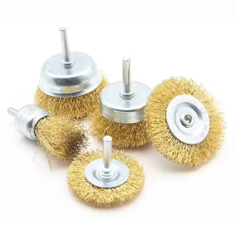 5PCS Wire Brush Grinding Heads for Electric Grinders! Designed with -Plated Wire Wheels for Efficient Cleaning, Rust Removal, Deburring, And Fine Polishing with Handle Operation
