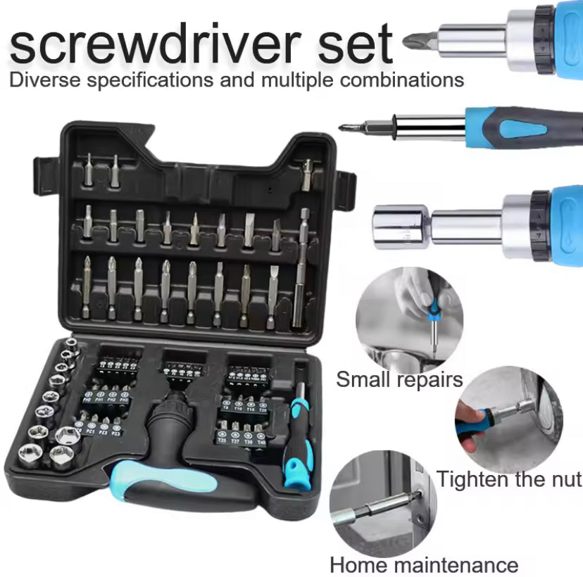 63PCS PCS Multifunction Screwdriver Ratchet Bit Kit One Word Cross Hexagon Screwdriver Small Screwdriver Socket Head Set