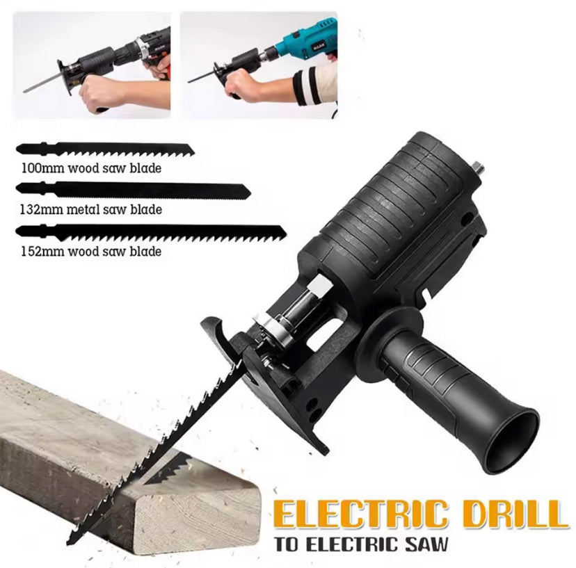 Electric Drill to Chainsaw Converter Kit Portable Saw Attachment for Wood Metal Plastic Cutting Power Tool Adapter
