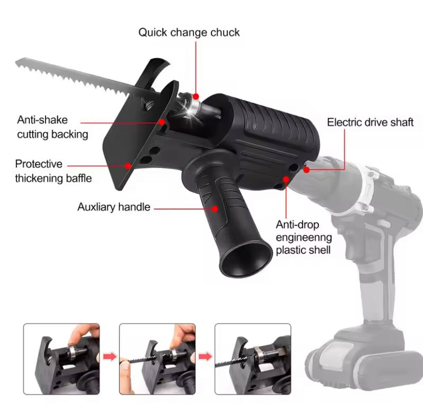 Electric Drill to Chainsaw Converter Kit Portable Saw Attachment for Wood Metal Plastic Cutting Power Tool Adapter