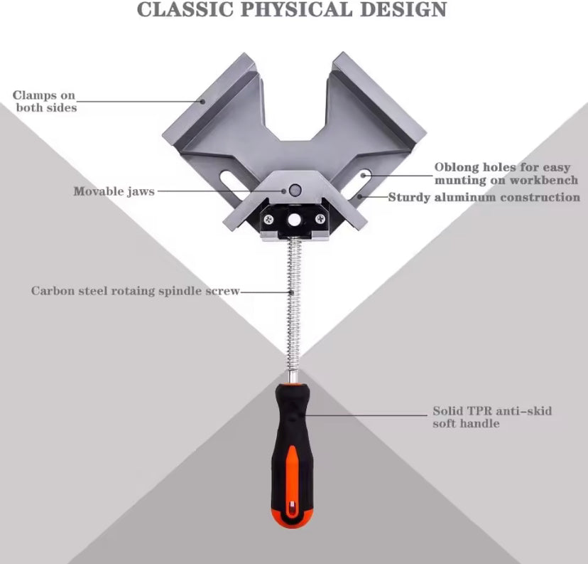 90 Degree Right Angle Clip Clamp Single Handle Aluminum Alloy Corner Clamp Woodworking Picture Frame Clip Right Angle Folder