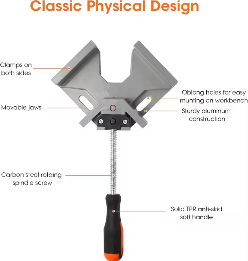 90 Degree Right Angle Clip Clamp Single Handle Aluminum Alloy Corner Clamp Woodworking Picture Frame Clip Right Angle Folder