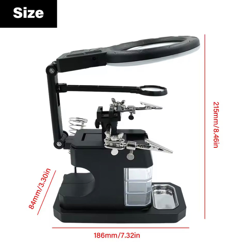 LED Light Desktop Magnifying Glass Soldering Station USB Adjustable Helping Hands Magnifier with LED Light and Alligator Clips TE803