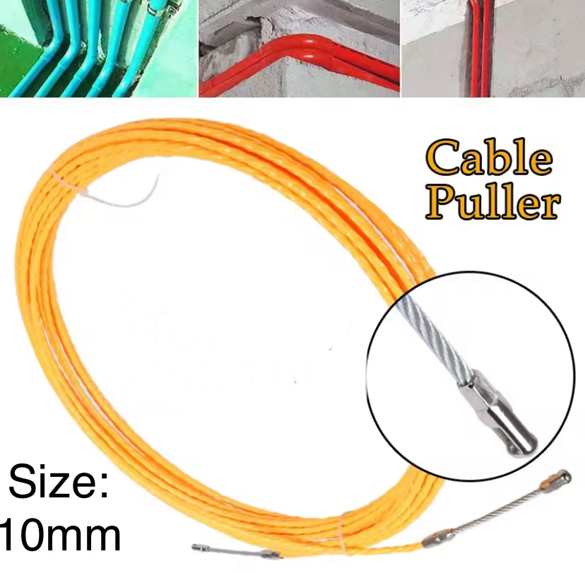10MM Cable Puller, 10-50M Fiberglass Cable Pulling Tool with Fish Tape Reel, Yellow, Polyester Three-Leaf Wall Penetration Line, Conduit Pull Rod Guiding Device