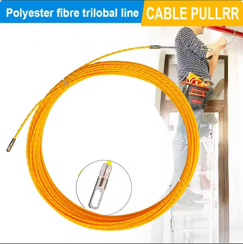10MM Cable Puller, 10-50M Fiberglass Cable Pulling Tool with Fish Tape Reel, Yellow, Polyester Three-Leaf Wall Penetration Line, Conduit Pull Rod Guiding Device