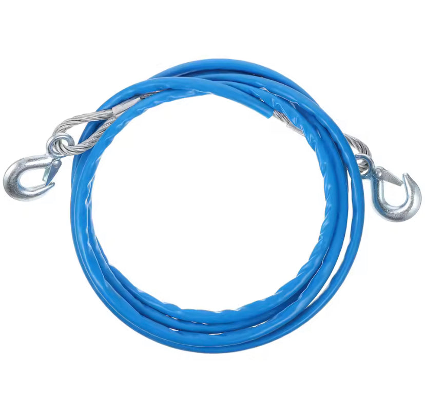 1Pcs Steel Wire Car Trailer Rope 12mm O.D 4M Sturdy 7 Tons Hook Fluorescent Hauling Rope Night Safety Winch Cable for Car Towing