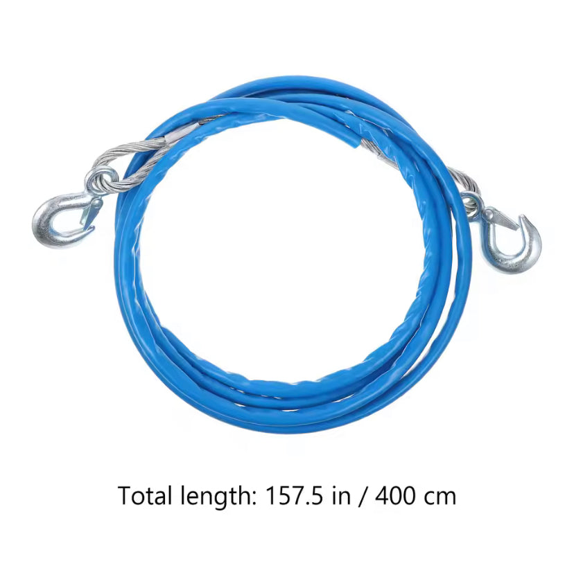 1Pcs Steel Wire Car Trailer Rope 12mm O.D 4M Sturdy 7 Tons Hook Fluorescent Hauling Rope Night Safety Winch Cable for Car Towing