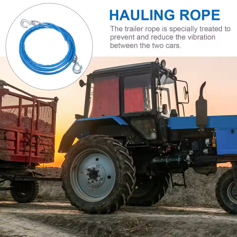 1Pcs Steel Wire Car Trailer Rope 12mm O.D 4M Sturdy 7 Tons Hook Fluorescent Hauling Rope Night Safety Winch Cable for Car Towing
