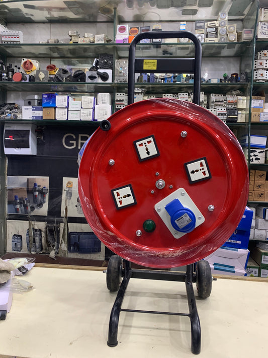 Industrial Extension Lead 295 Ft Heavy Duty Cable Reel, 4 Socket Cord Reel  Socket with circuit breaker protection