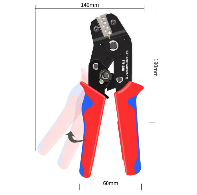 Non-insulated Open Barrel Crimping Tool SN-58B 23-16 AWG /0.25-1.5mm², Dupont Molex JST TE Terminals & EPC PCIE SATA Pins