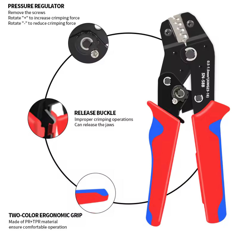 Non-insulated Open Barrel Crimping Tool SN-58B 23-16 AWG /0.25-1.5mm², Dupont Molex JST TE Terminals & EPC PCIE SATA Pins