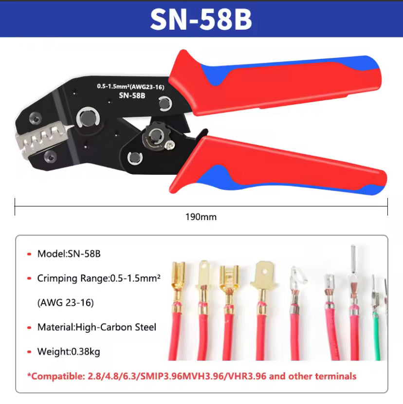 Non-insulated Open Barrel Crimping Tool SN-58B 23-16 AWG /0.25-1.5mm², Dupont Molex JST TE Terminals & EPC PCIE SATA Pins