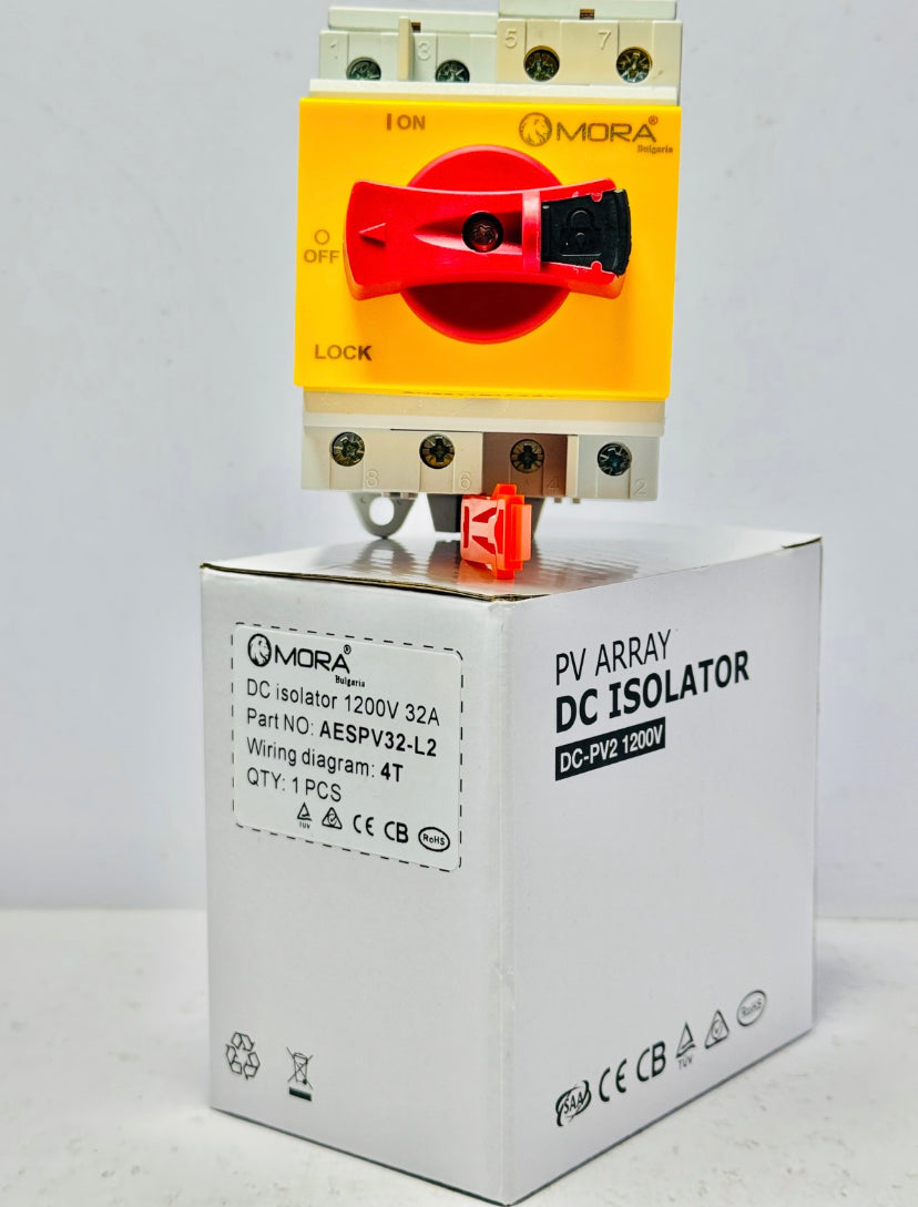 MORA DC Solar Isolator Switch PV 1200V 32A Din Rail Mounting Rotating Handle CE Disconnector For Solar Certified EKD16-DB32