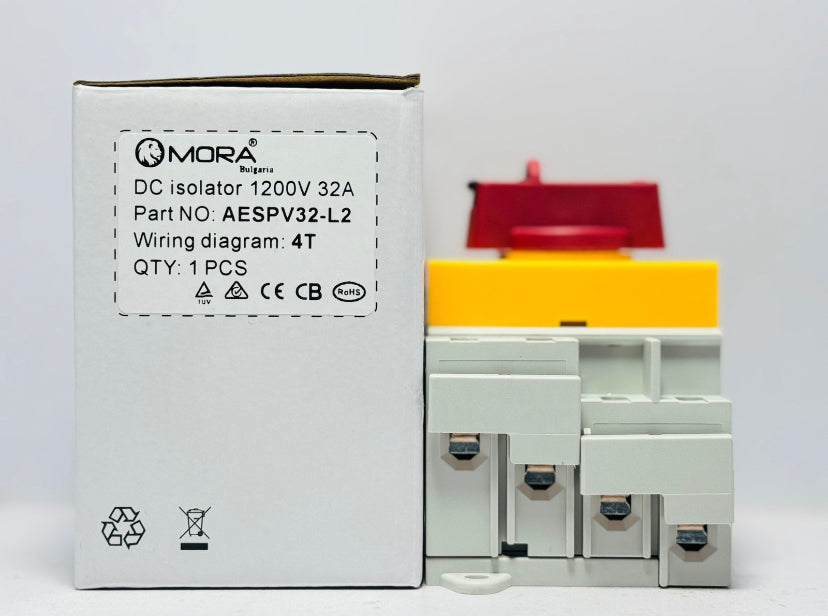 MORA DC Solar Isolator Switch PV 1200V 32A Din Rail Mounting Rotating Handle CE Disconnector For Solar Certified EKD16-DB32