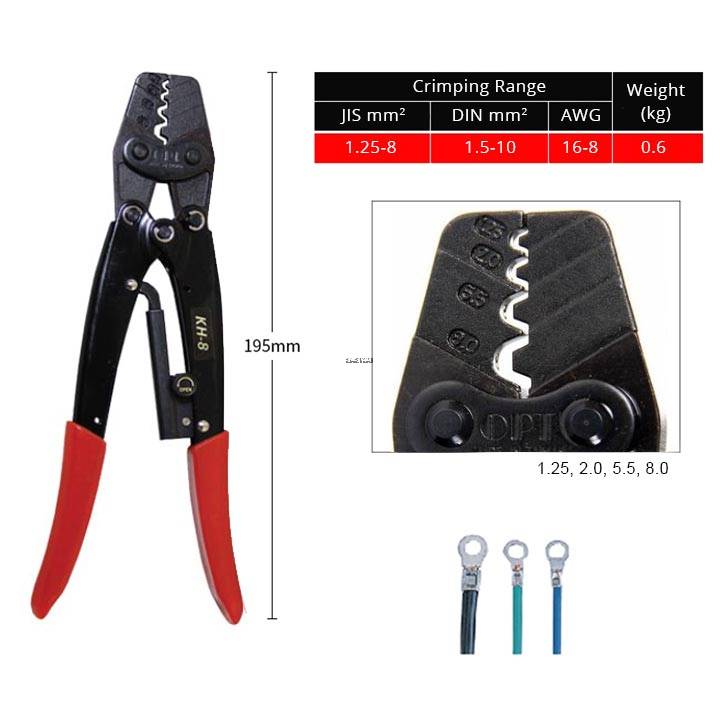 KH-8 NON-INSULATED TERMINAL 16-8 AWG Crimping Plier Ratchet Crimping Tools