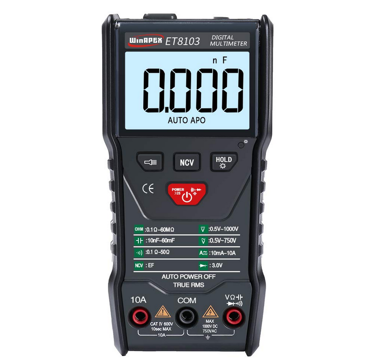 WinAPEX ET8103 LCD Display Portable Auto Measure Multimeter AC/DC Voltage Current Capacitance Electric Field Resistance Meter True RMS 6000 Counts Display with Flashlight Function