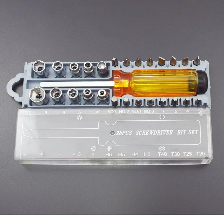 Screw Driver Kit Multipurpose Alloy 28 Pieces In 1 Set Precision Multi Bit Heavy Duty Screwdriver Nut Driver Combination Tool Set All In One with Handle and Carry Box