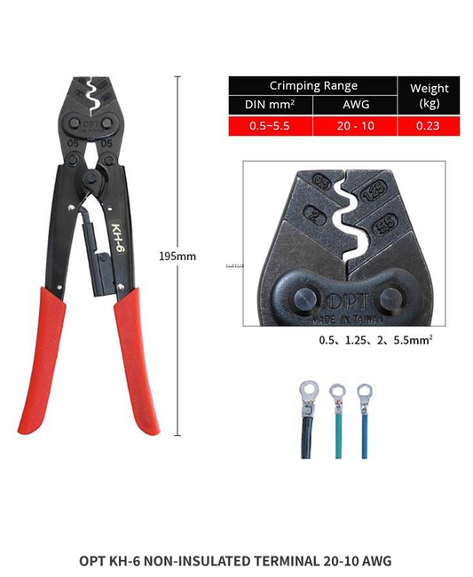 KH-6 NON-INSULATED TERMINAL 20-10 AWG Crimping Plier Ratchet Crimping Tools