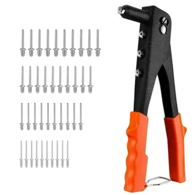 Weiye 10" Rivet Gun, Hand Riveter, 4 Tool-Free 20 Rivet Heads Durable for Plastic, Wood, Metal