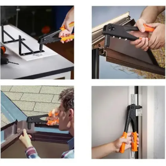 Weiye 10" Rivet Gun, Hand Riveter, 4 Tool-Free 20 Rivet Heads Durable for Plastic, Wood, Metal
