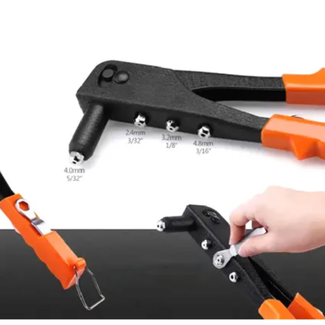 Weiye 10" Rivet Gun, Hand Riveter, 4 Tool-Free 20 Rivet Heads Durable for Plastic, Wood, Metal