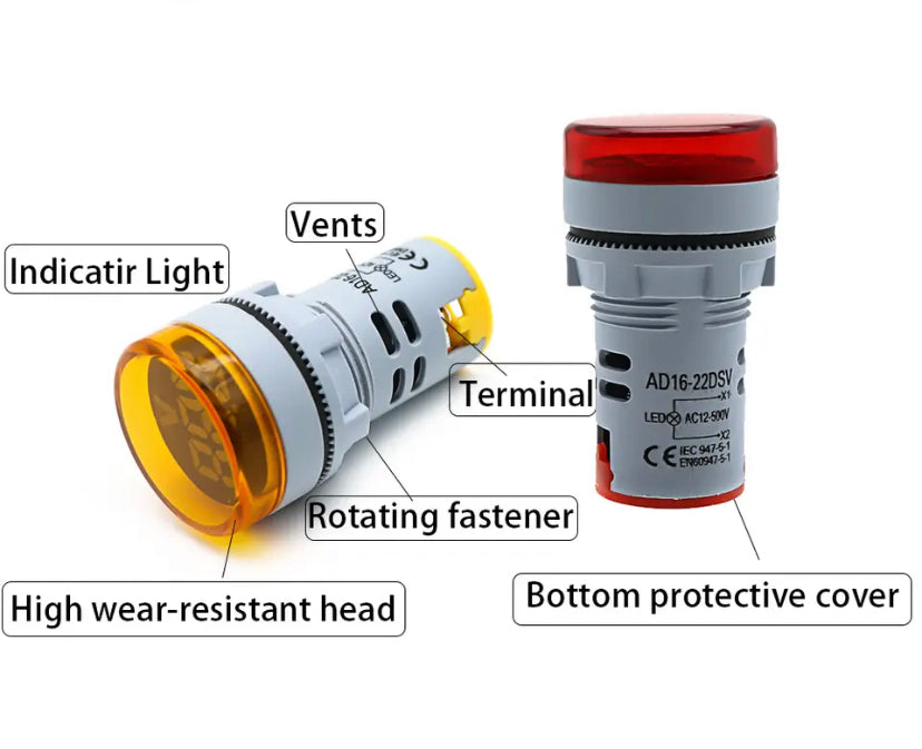 22mm 2 in 1 AC 1-100A 80-500V LED Digital Voltmeter Ammeter  Signal Lights 220V Voltage Current Meter Volt Amp Tester Detector