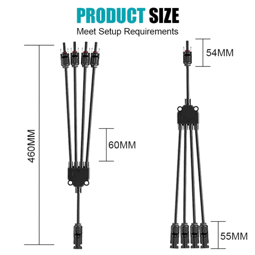 1pair Solar Style Y Branch Adapter Connectors 1 to 4 Male and Female Panel Cable Photovoltaic Connector Adapter